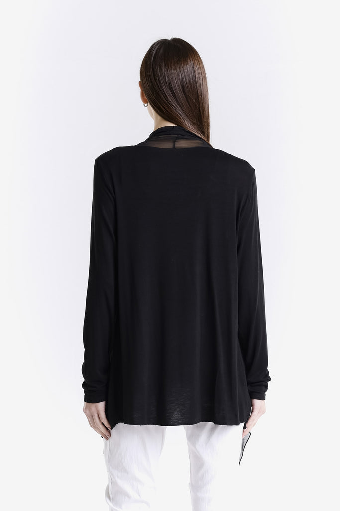 CLS201-001 Black Carla Long Sleeve Open Cardi with Silk Trim-4