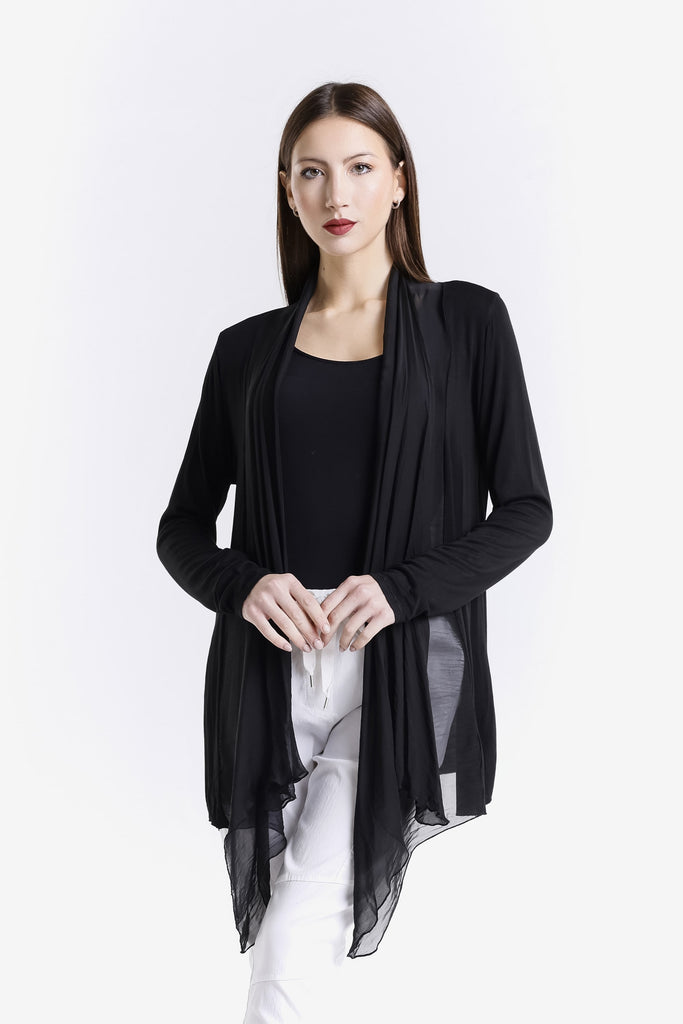 CLS201-001 Black Carla Long Sleeve Open Cardi with Silk Trim-1