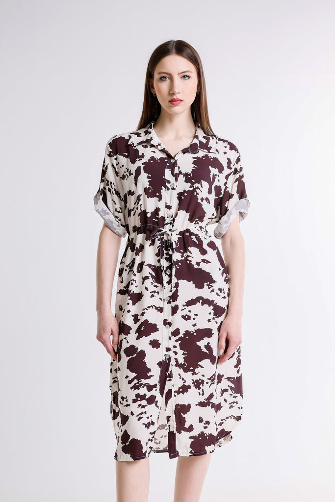 DLS203C 200 Brown Cow Print Viviana Tie Front Dress