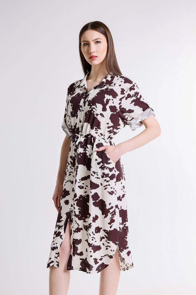 DLS203C 200 Brown Cow Print Viviana Tie Front Dress