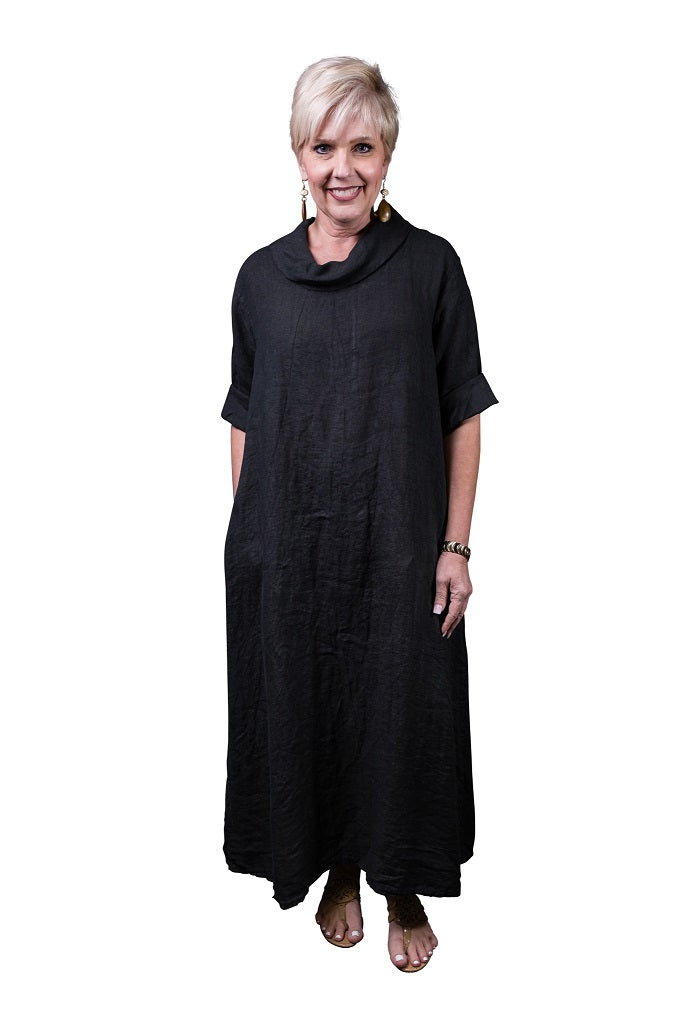DQ103-032 Dark Gray Mara Cowl Neck Linen Maxi Dress