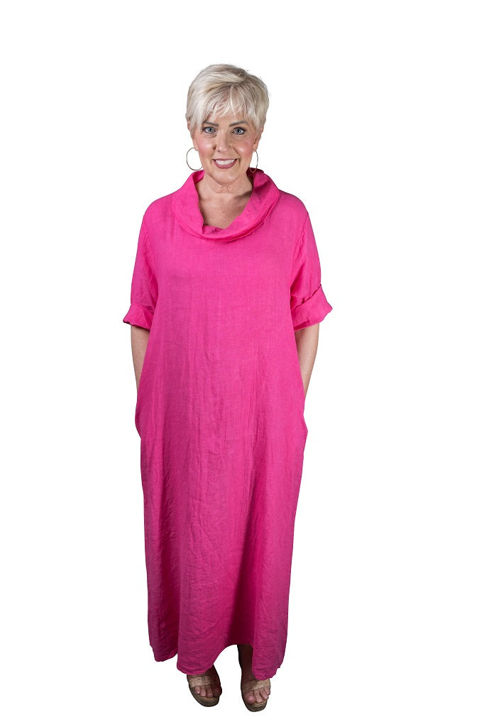 Mara Cowl Neck Linen Maxi Dress (DQ103) 672 Fuchsia / One Size Mara Cowl Neck Linen Maxi Dress (DQ103) 672 Fuchsia / One Size