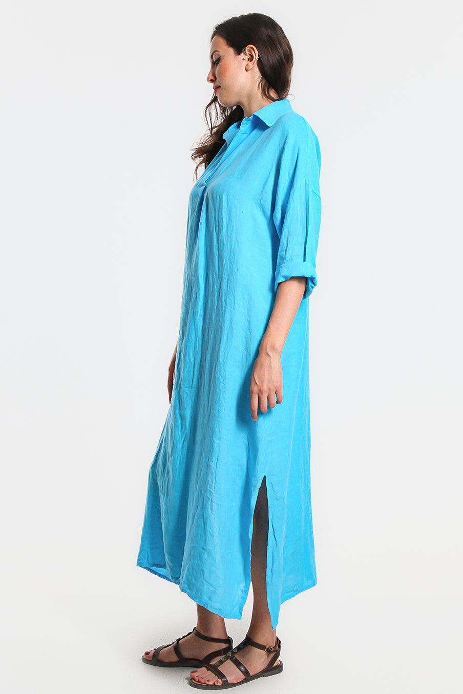 Fernanda Open Collar Linen Dress (DQ107) 671 Hot Pink / One Size Fernanda Open Collar Linen Dress (DQ107) 671 Hot Pink / One Size