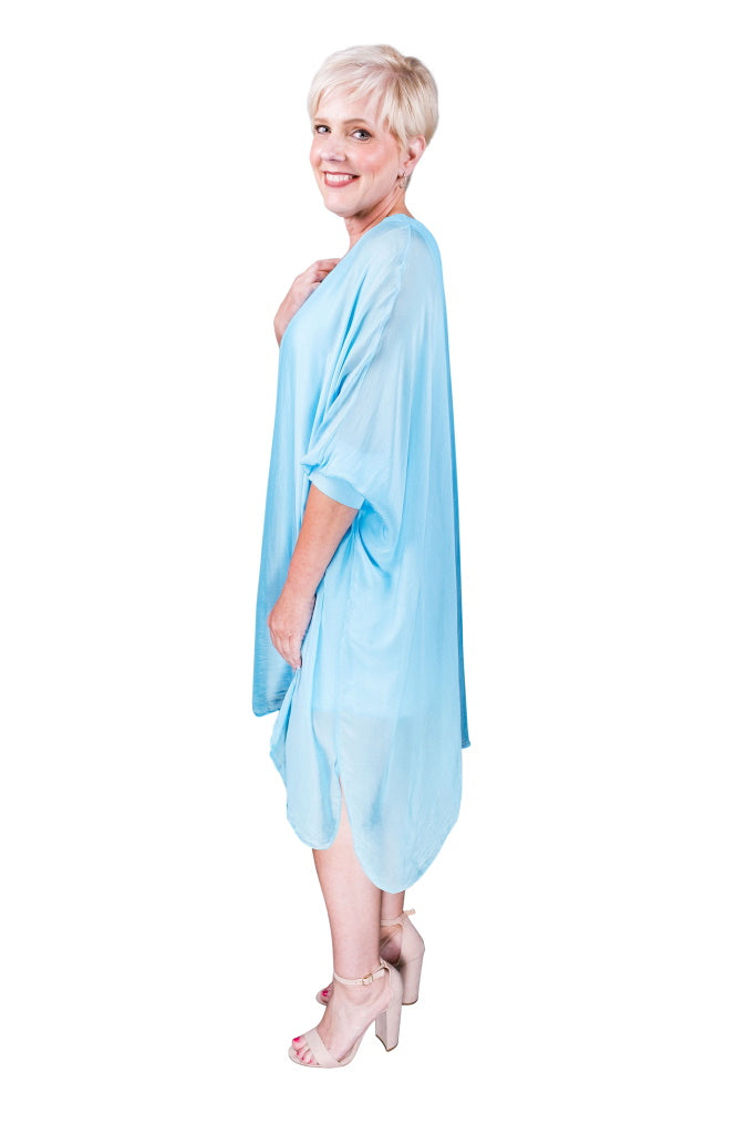 DQ202-440 Turq Alessia 3/4 Slv Silk Kaftan Dress