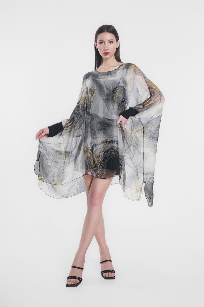 DQ202E-001 Black Eclipse Alessia Silk Kaftan Dress