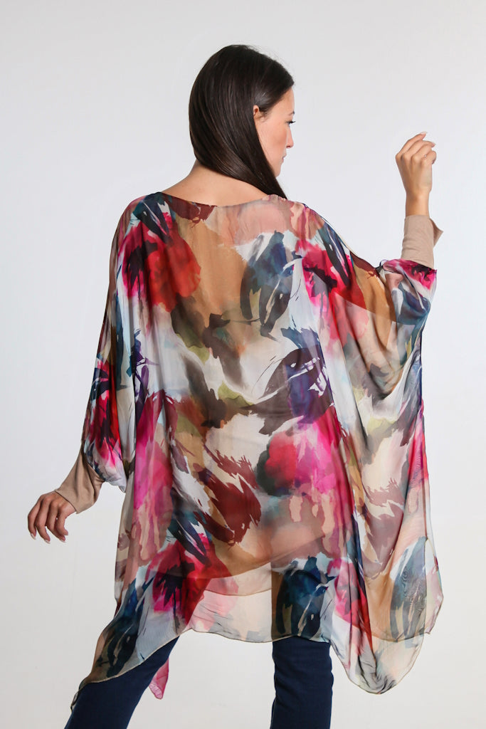 DQ202L-258 Camel Alessia Falling Leaves Silk Kaftan Dress