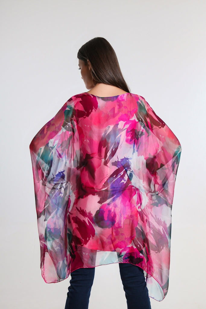 DQ202L-672 Fuchsia Alessia Falling Leaves Silk Kaftan Dress