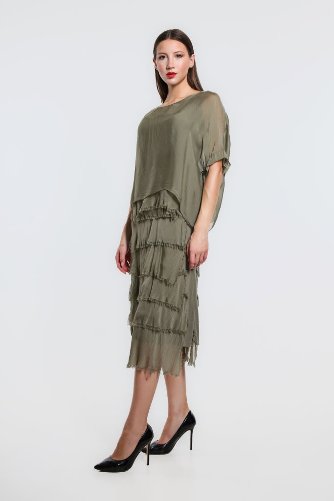 DQ206-316 Olive Gail Tiered Ruffle Dress