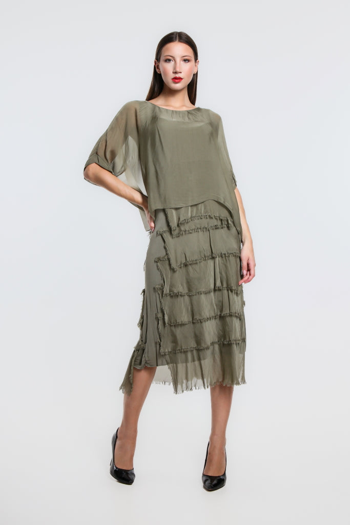 DQ206-316 Olive Gail Tiered Ruffle Dress