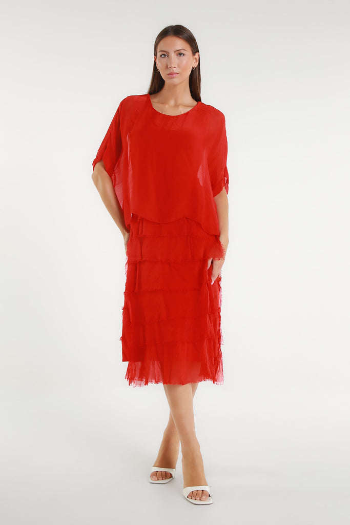 DQ206 600 Red Gail Tiered Ruffle Dress
