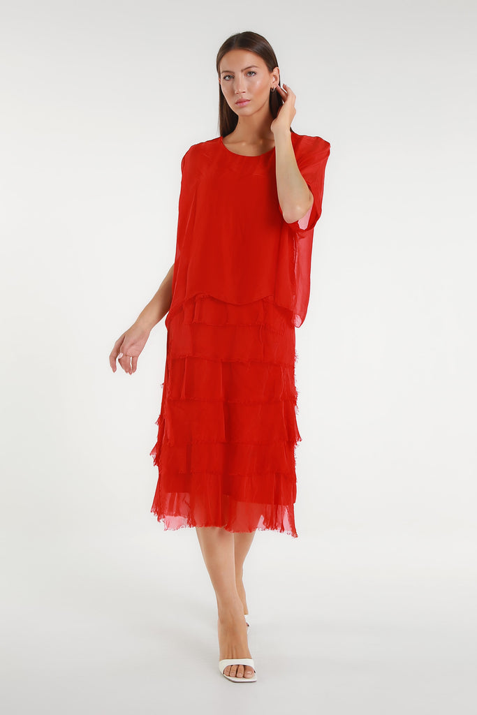 DQ206 600 Red Gail Tiered Ruffle Dress