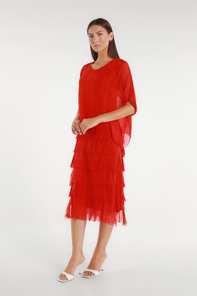 DQ206 600 Red Gail Tiered Ruffle Dress