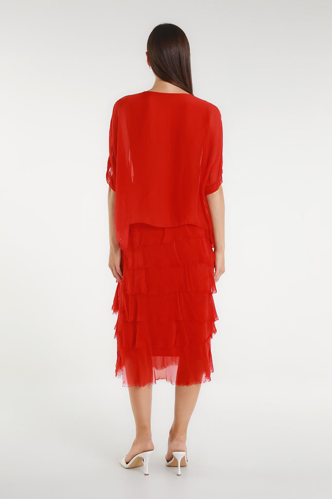 DQ206 600 Red Gail Tiered Ruffle Dress
