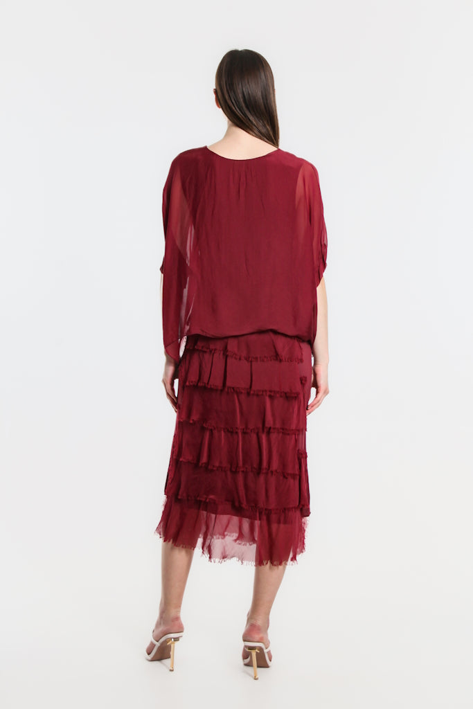 DQ206-602 Burgundy Gail Tiered Ruffle Dress