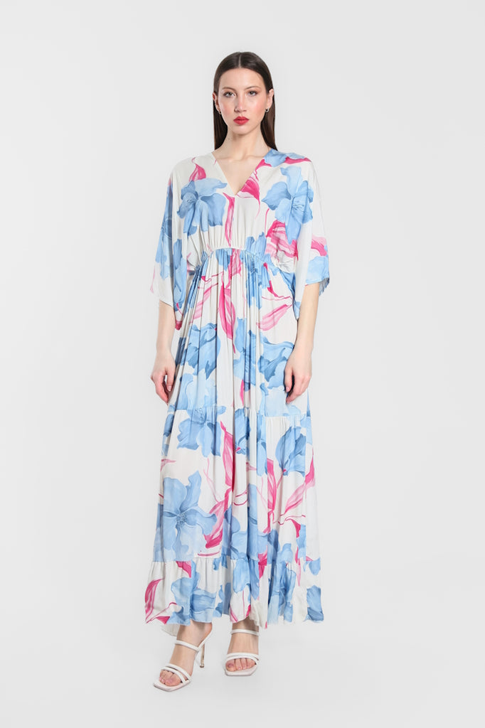 DQ209R-427 Jeans Iris Sandra 3/4 Sleeve Viscose  Maxi Dress