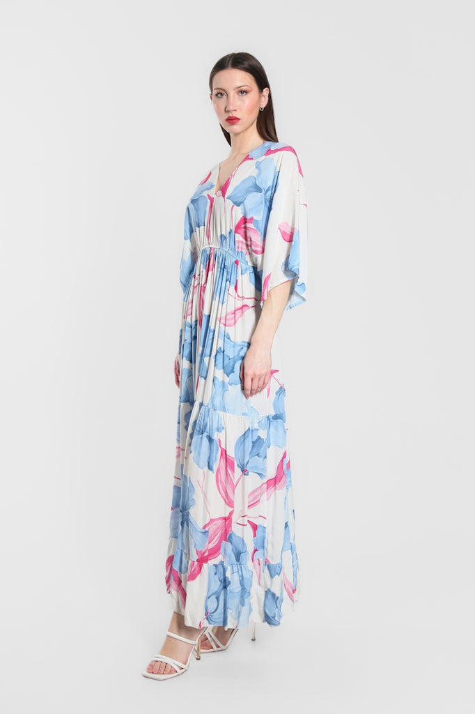 DQ209R-427 Jeans Iris Sandra 3/4 Sleeve Viscose  Maxi Dress