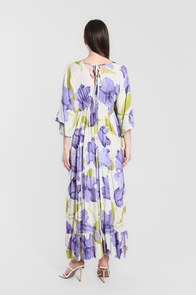 DQ209R-437 Periwinkle Iris Sandra 3/4 Sleeve Viscose  Maxi Dress