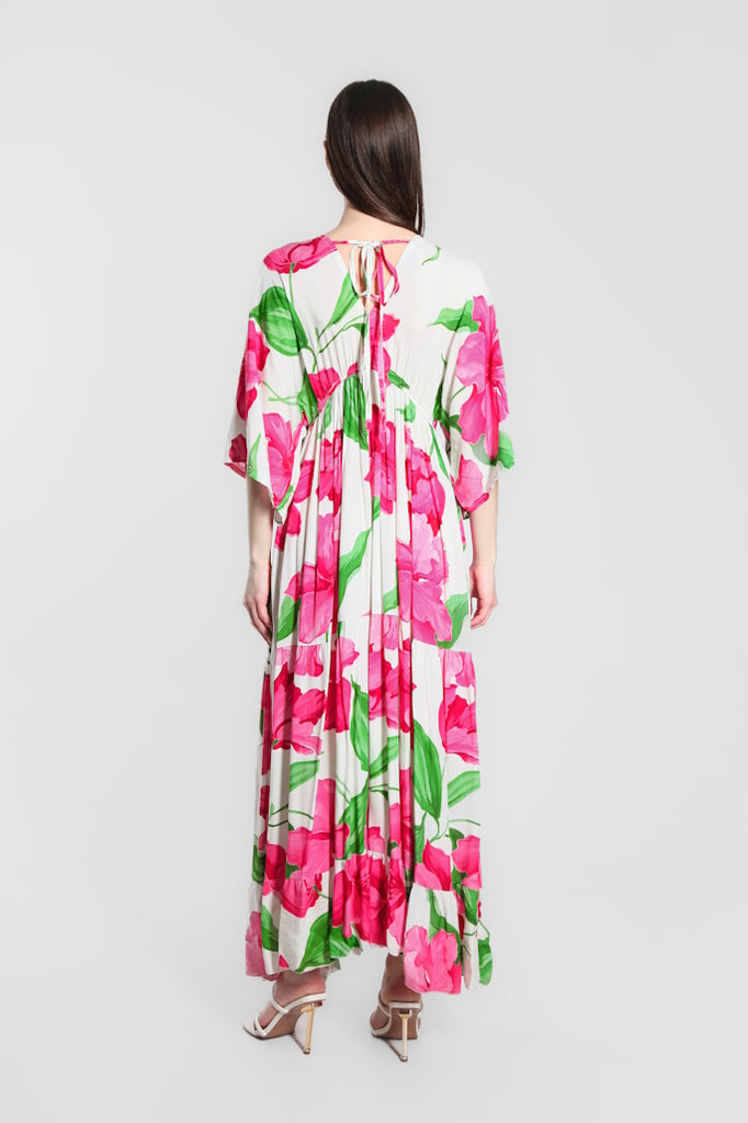 DQ209R-672 Fuchsia Iris Sandra 3/4 Sleeve Viscose  Maxi Dress