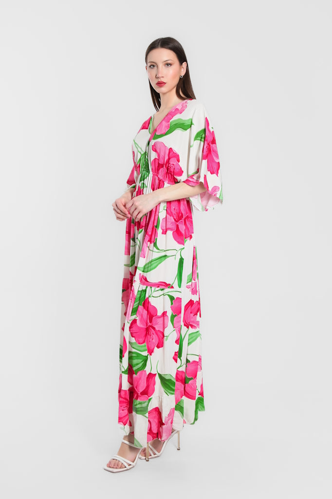 DQ209R-672 Fuchsia Iris Sandra 3/4 Sleeve Viscose  Maxi Dress