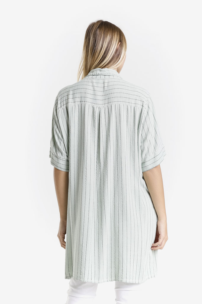 DQ212 308 Army Enzyme Barbara Elbow Slv Linen Blend Shirt Dress