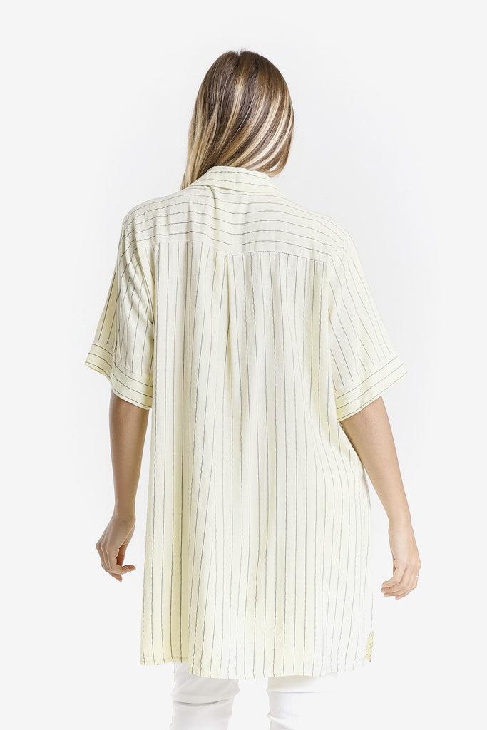 DQ212 730 Yellow Enzyme Barbara Elbow Slv Linen Blend Shirt Dress