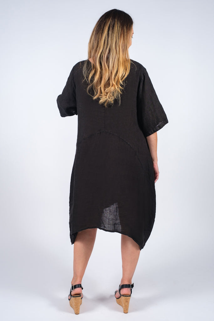 DSS111-001 Black Avery Short Sleeve Scoop Neck Linen Dress