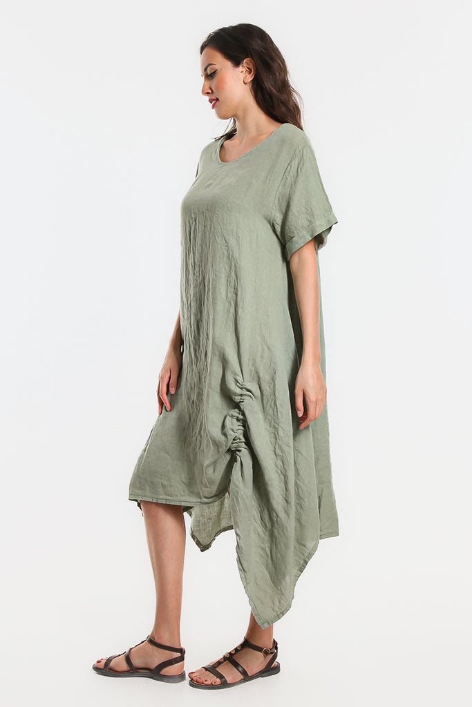 DSS116-318 Sage Jayde Drawstring Linen Dress