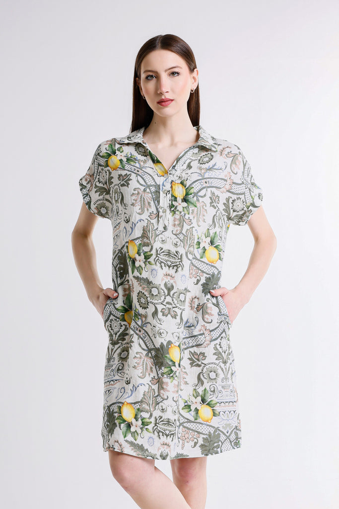 DSS130A 303 Army Amalfi Blanche SS Linen Dress