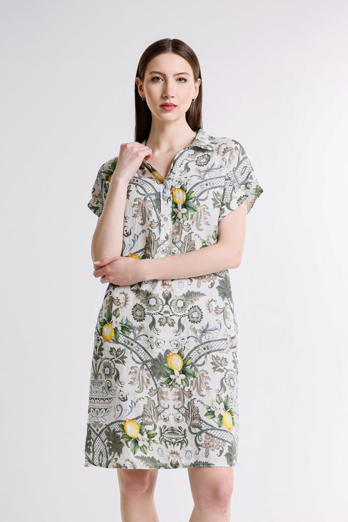 DSS130A 303 Army Amalfi Blanche SS Linen Dress