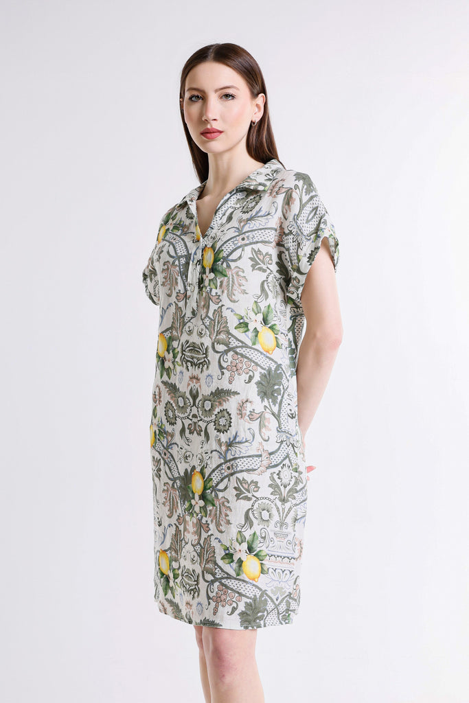 DSS130A 303 Army Amalfi Blanche SS Linen Dress