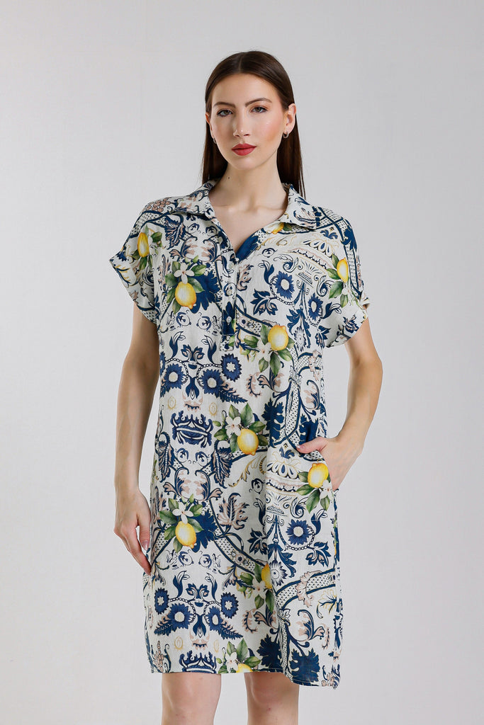 DSS130A 409 Navy Amalfi Blanche SS Linen Dress