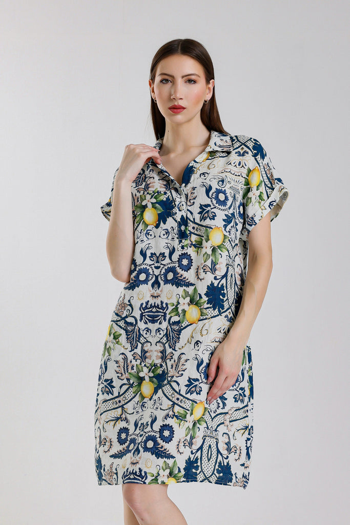 DSS130A 409 Navy Amalfi Blanche SS Linen Dress