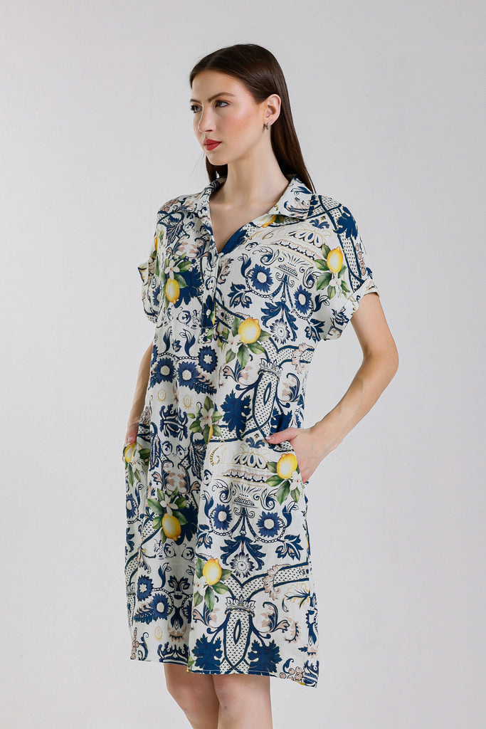 DSS130A 409 Navy Amalfi Blanche SS Linen Dress