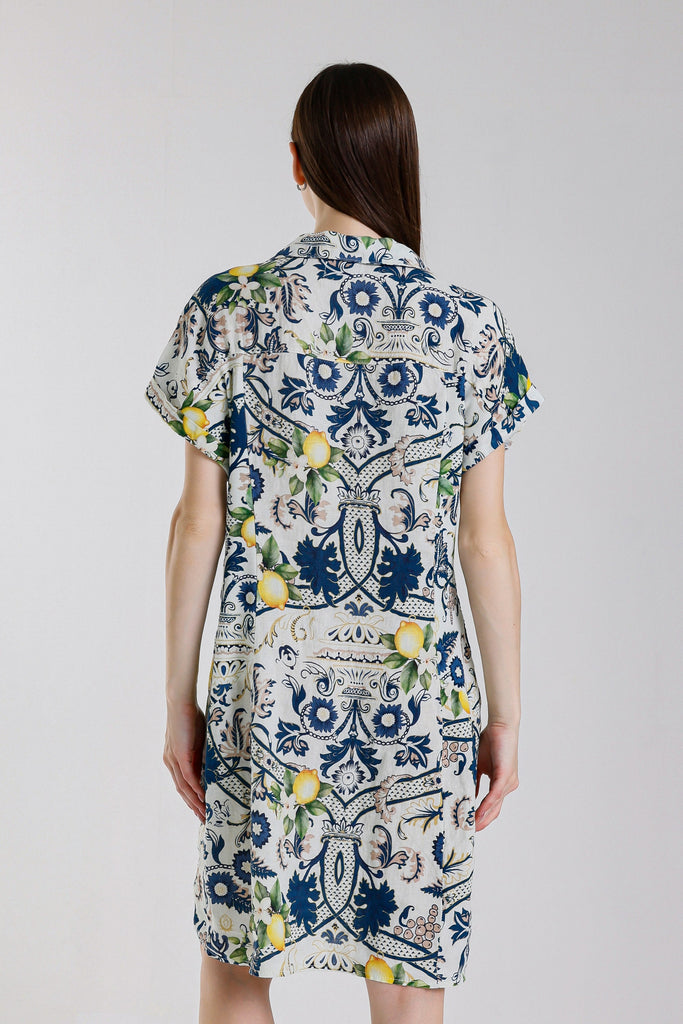 DSS130A 409 Navy Amalfi Blanche SS Linen Dress