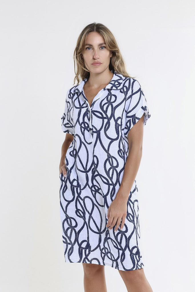 DSS130N 100 White Nautical Rope Blanche SS Linen Dress-2