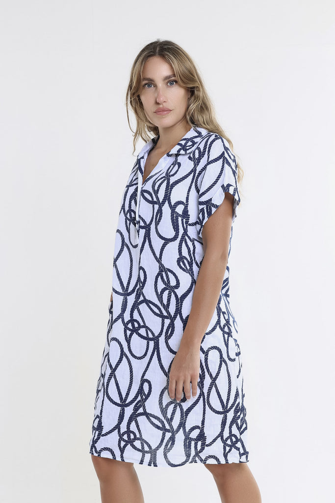 DSS130N 100 White Nautical Rope Blanche SS Linen Dress-3