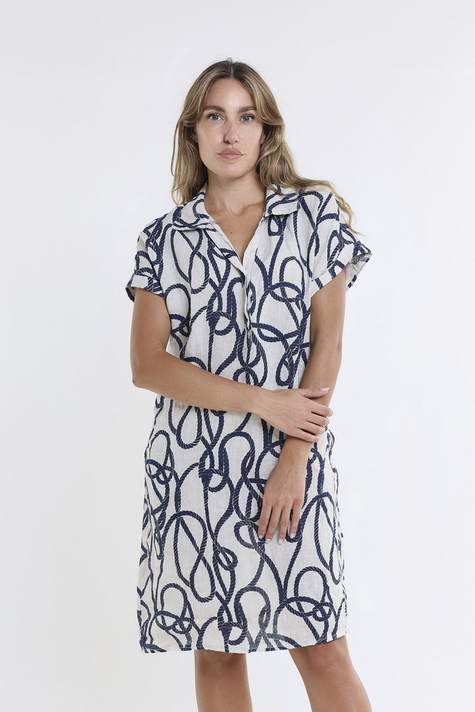 DSS130N 250 Beige Nautical Rope Blanche SS Linen Dress-2