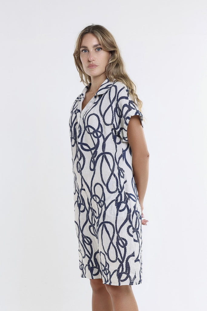 DSS130N 250 Beige Nautical Rope Blanche SS Linen Dress-3