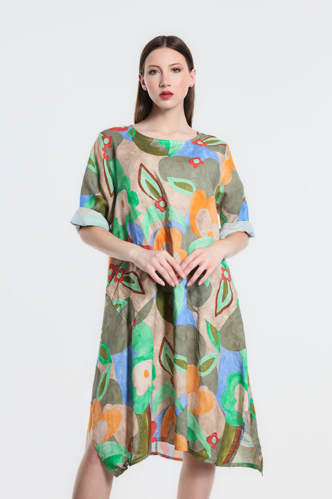 DSS165C-316 Olive April Cloudscape Pocket Dress