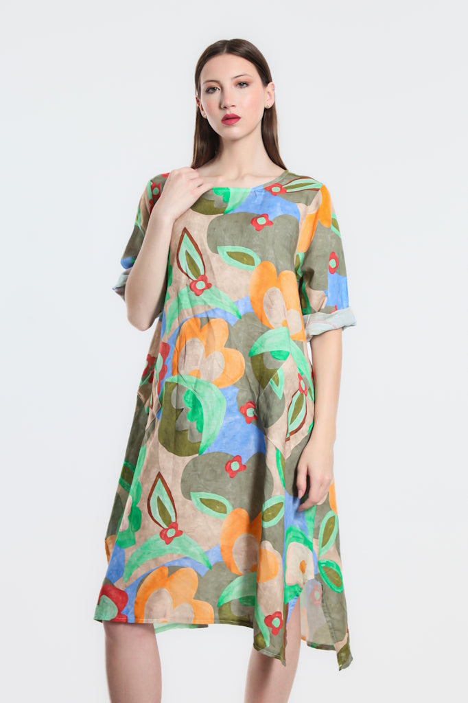 DSS165C-316 Olive April Cloudscape Pocket Dress