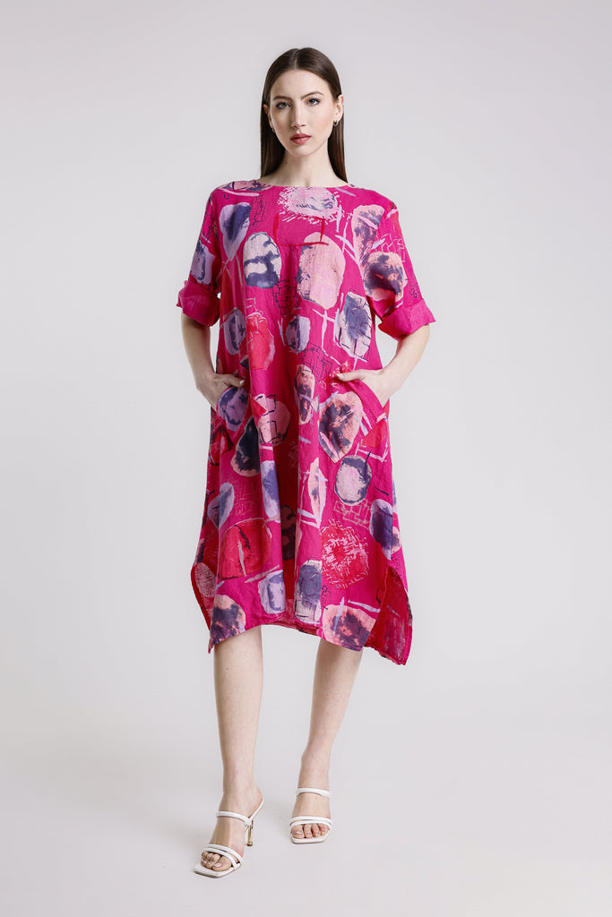 DSS165G 672 Fuchsia April SS Gem Print Pocket Dress