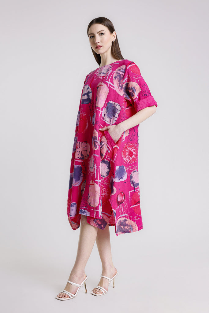 DSS165G 672 Fuchsia April SS Gem Print Pocket Dress