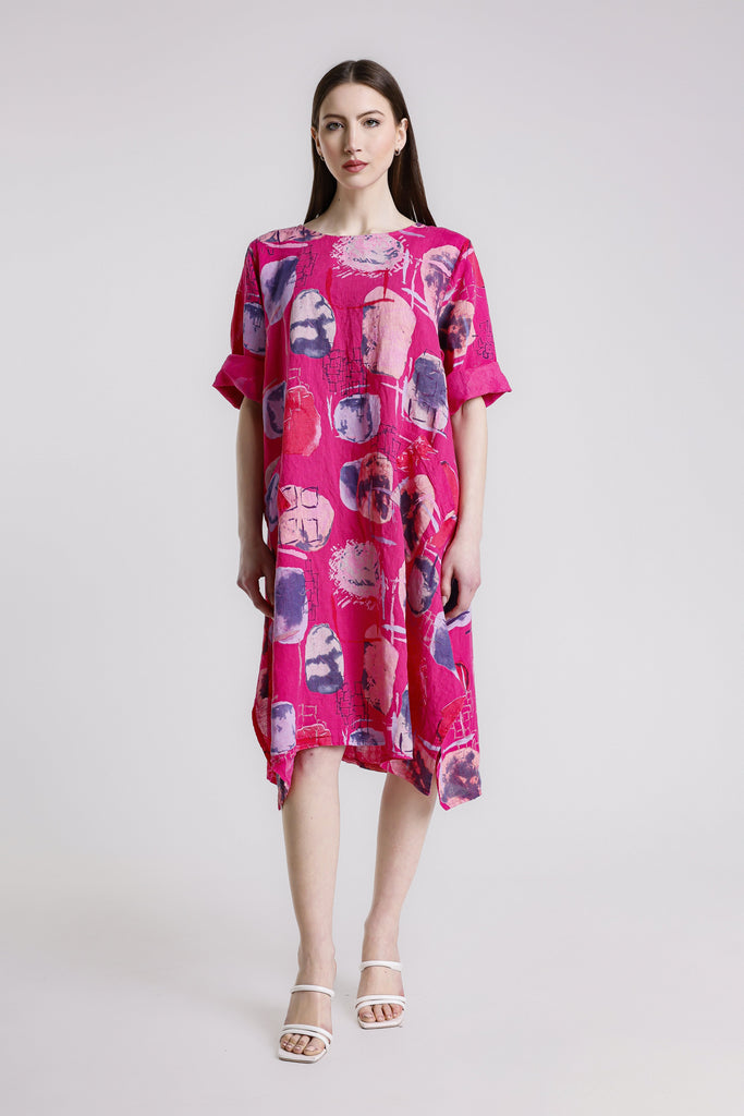 DSS165G 672 Fuchsia April SS Gem Print Pocket Dress