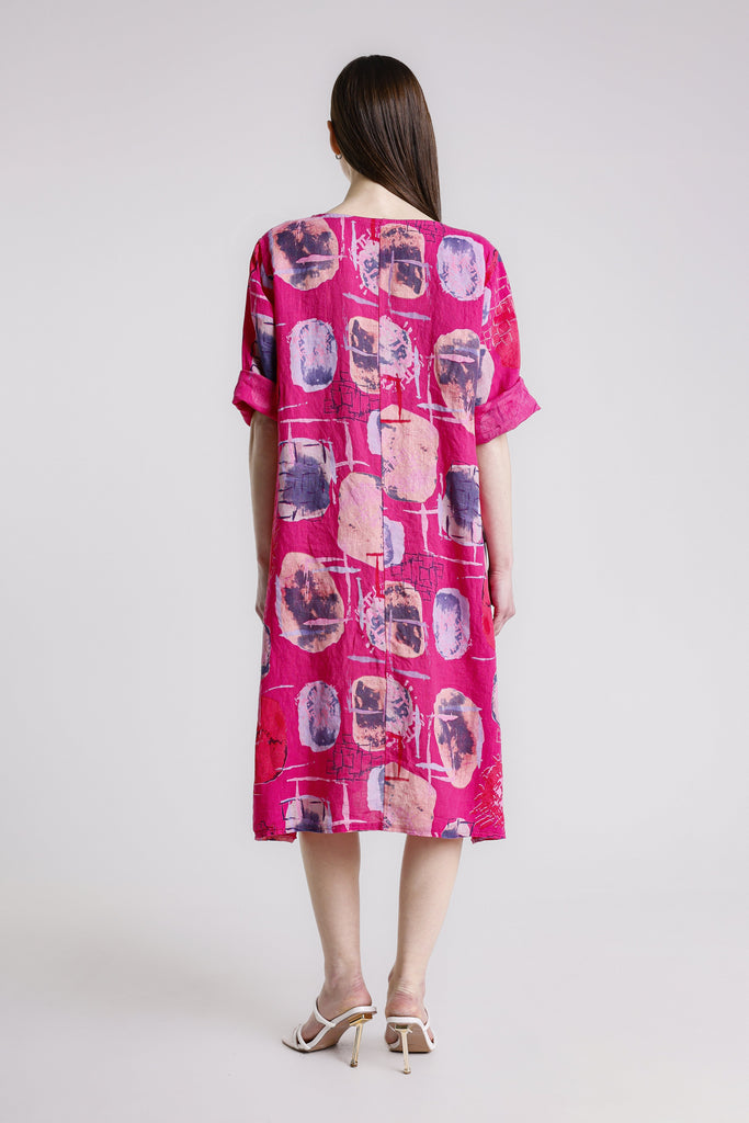 DSS165G 672 Fuchsia April SS Gem Print Pocket Dress