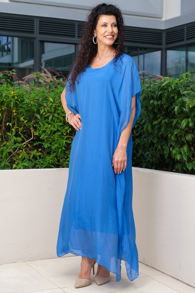Helen Silk Kaftan Long Dress (DSS204) 672 Fuchsia / One Size