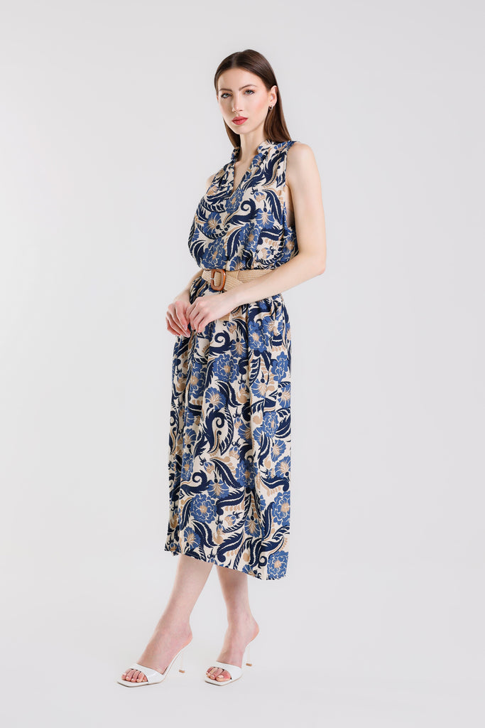 DSS205F 409 Navy Flowers & Leaves Shellie SS Round Neck Dress