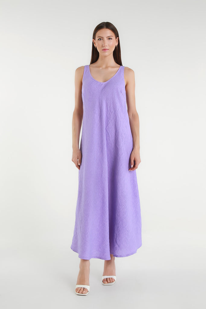 DT125 512 Lavender Victory Long Linen Tank Dress
