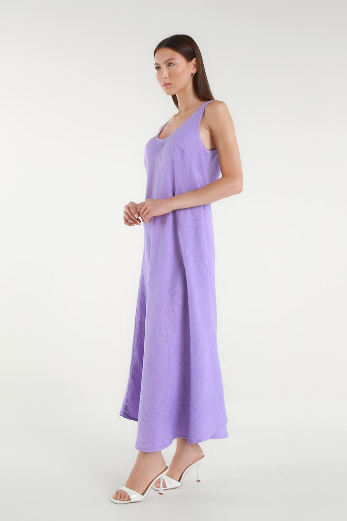 DT125 512 Lavender Victory Long Linen Tank Dress