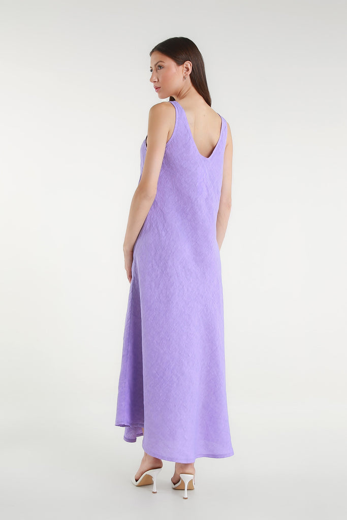 DT125 512 Lavender Victory Long Linen Tank Dress