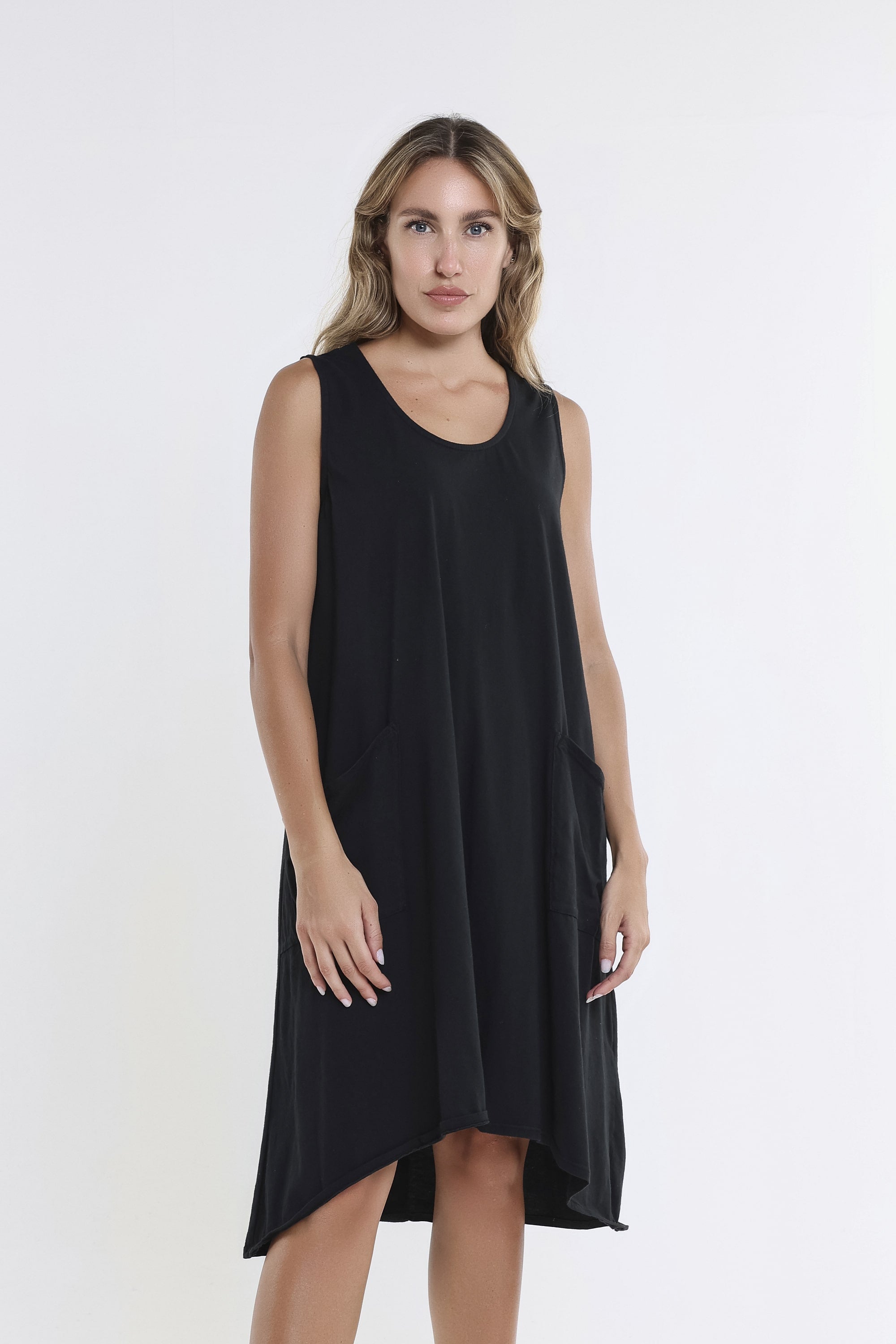 Sue Cotton Double Pocket Tank Dress (DT127) 001 Black / One Size